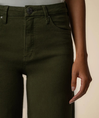 Meg High Rise Raw Hem Wide Leg Jean - Tuscan Olive