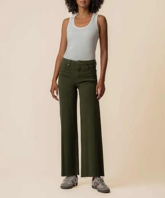 Meg High Rise Raw Hem Wide Leg Jean - Tuscan Olive