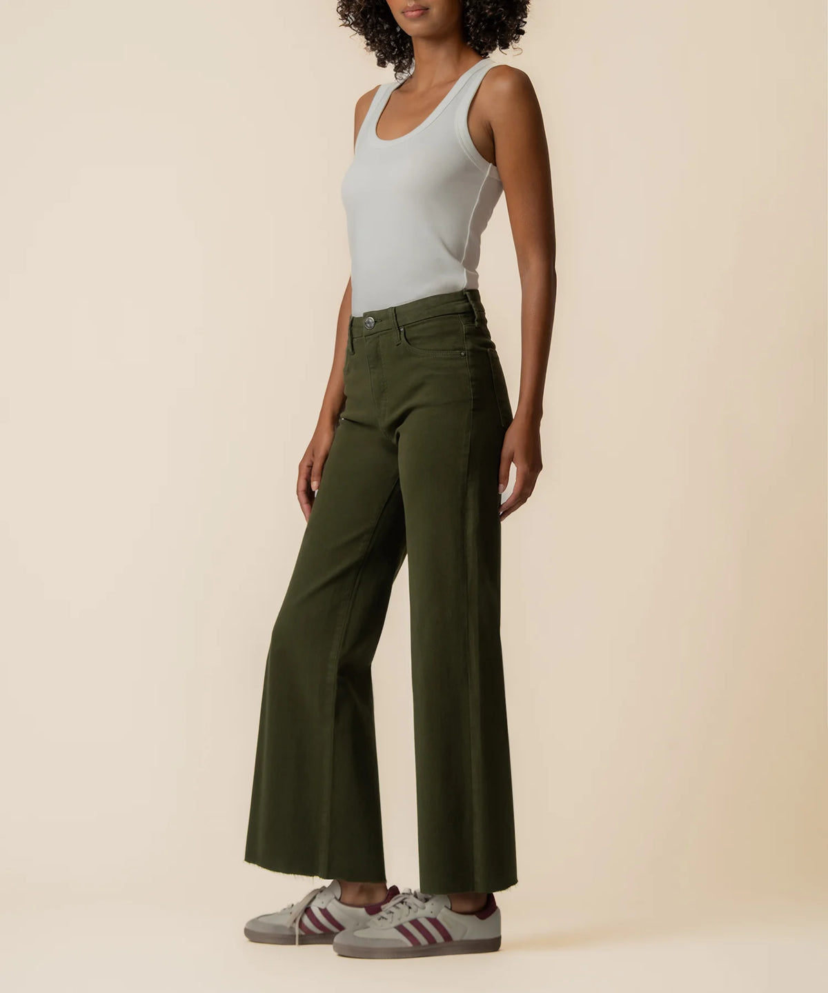 Meg High Rise Raw Hem Wide Leg Jean - Tuscan Olive