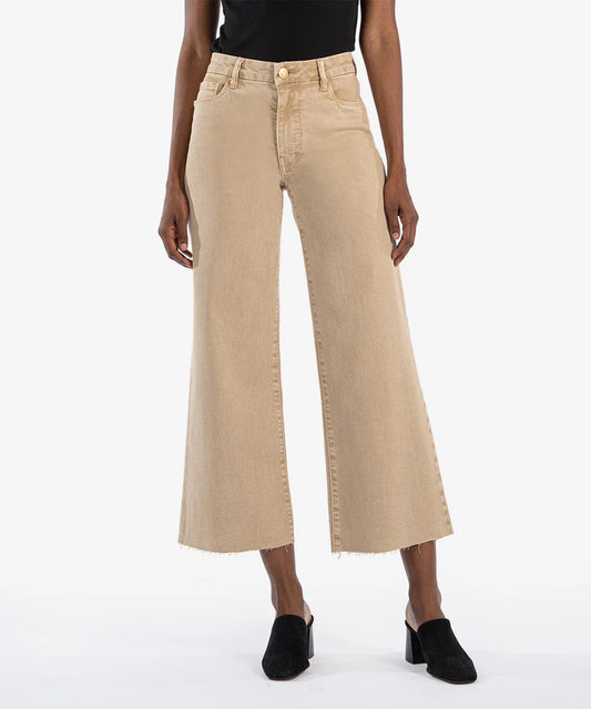 Meg High Rise Fab Ab Wide Leg Raw Hem Jean - Biscuit