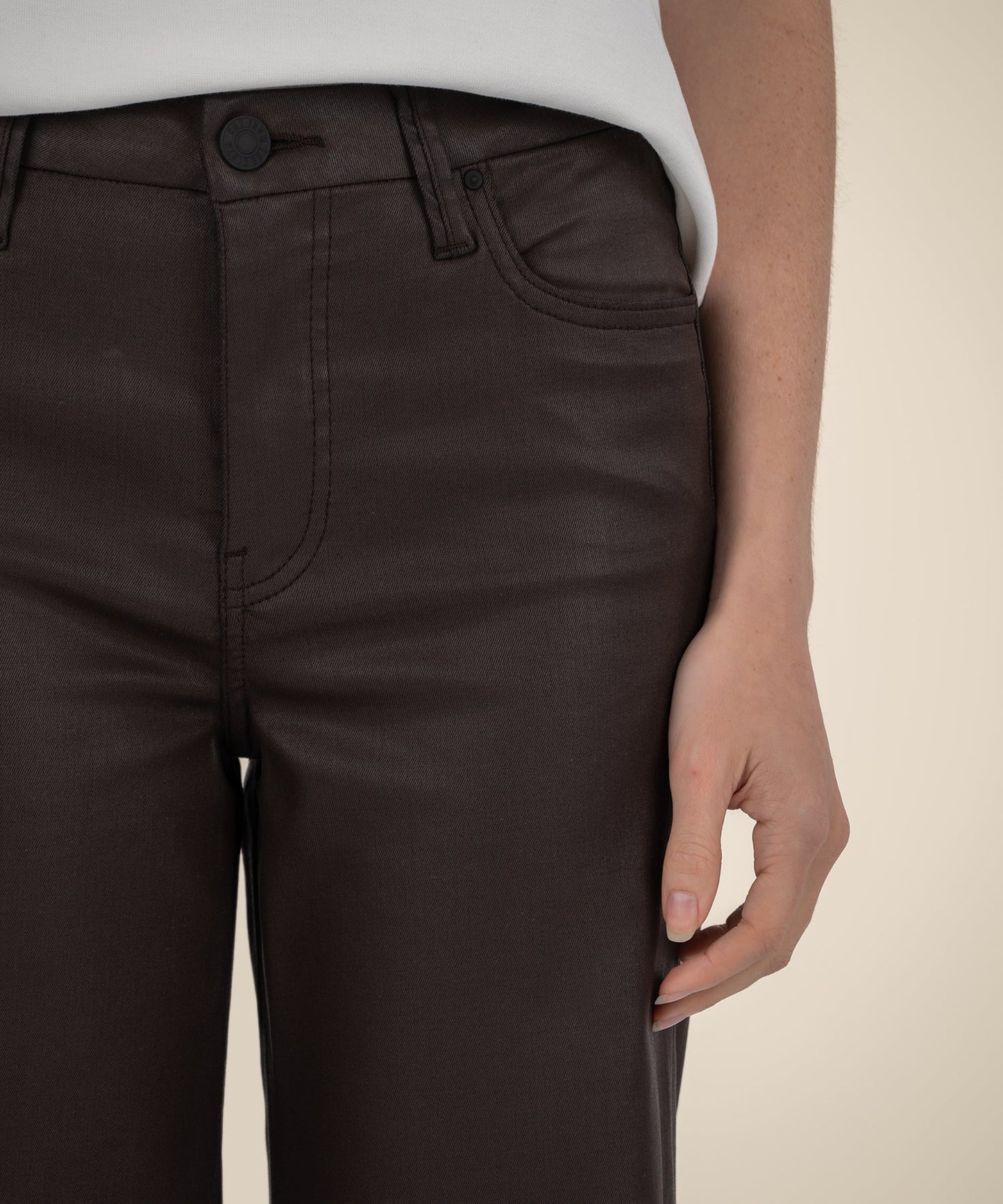 Meg Coated High Rise Wide Leg Jean - Chocolate