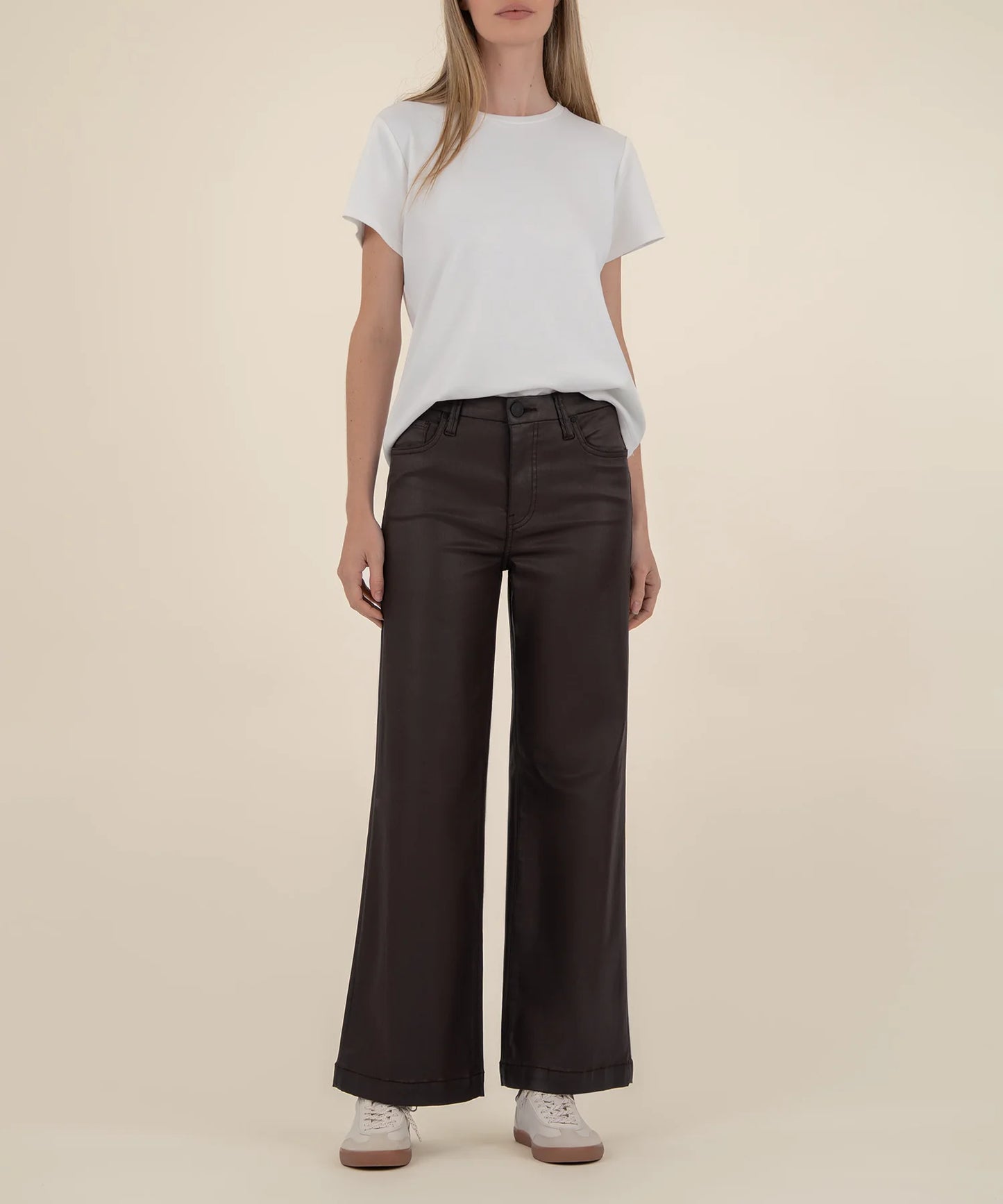 Meg Coated High Rise Wide Leg Jean - Chocolate