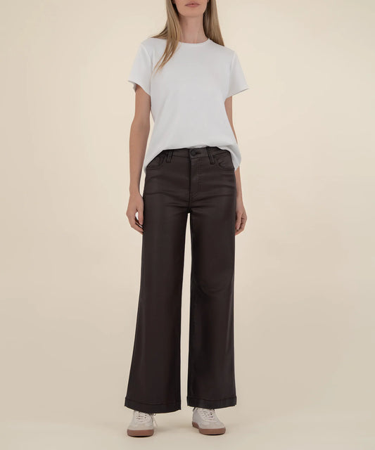 Meg Coated High Rise Wide Leg Jean - Chocolate