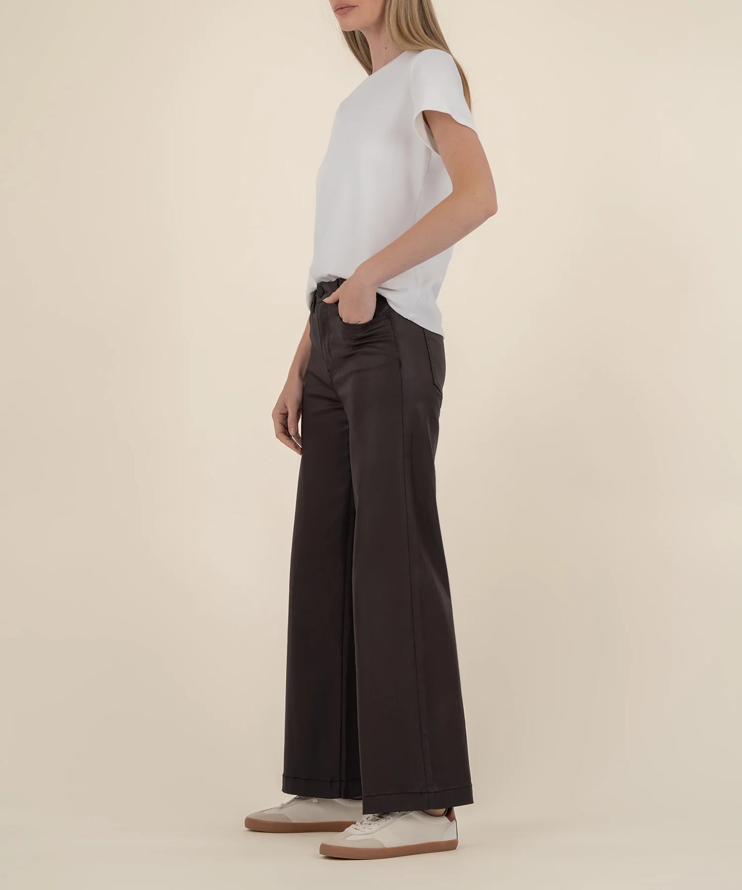 Meg Coated High Rise Wide Leg Jean - Chocolate