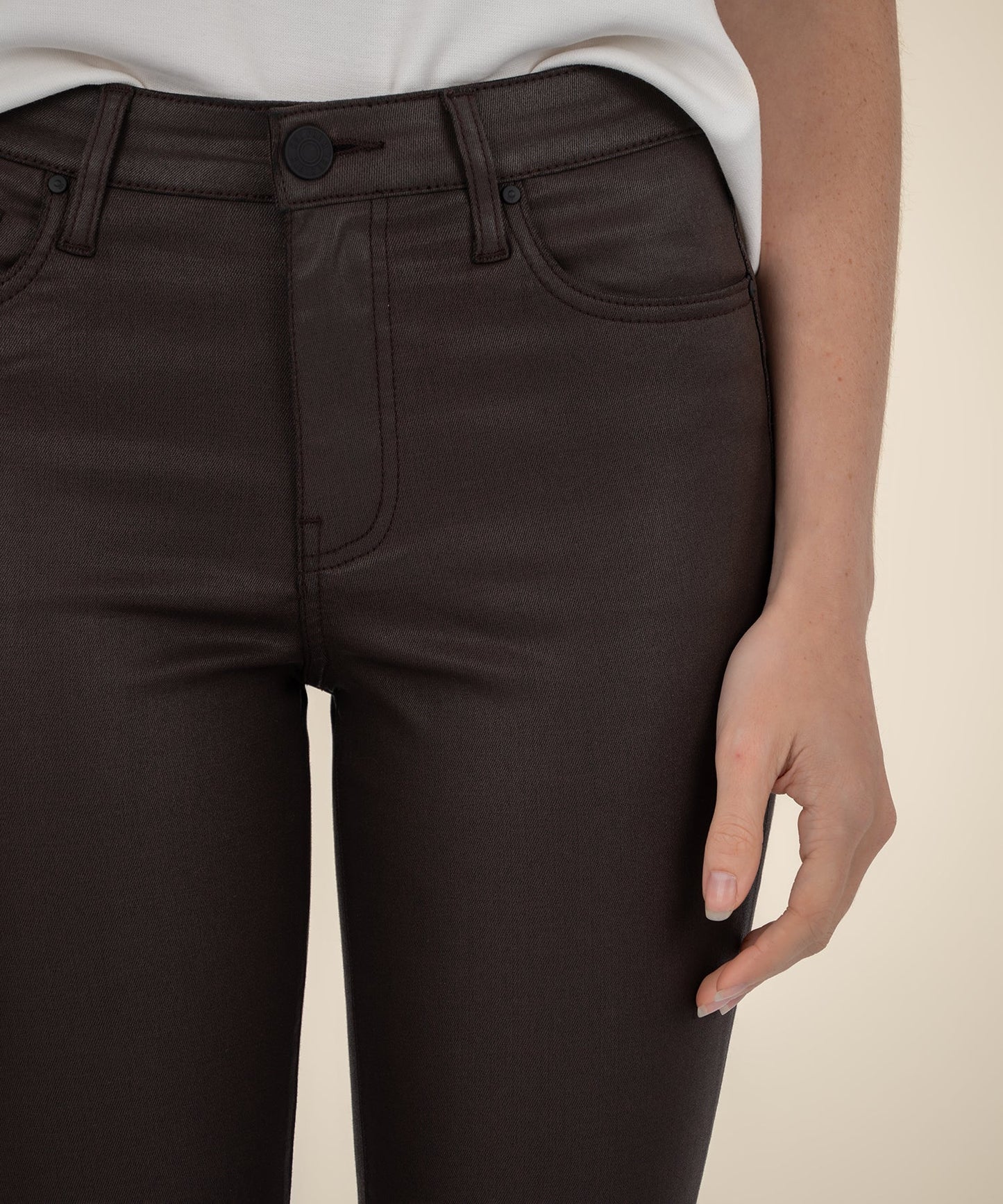 Kelsey Coated High Rise Ankle Flare Jean - Chocolate