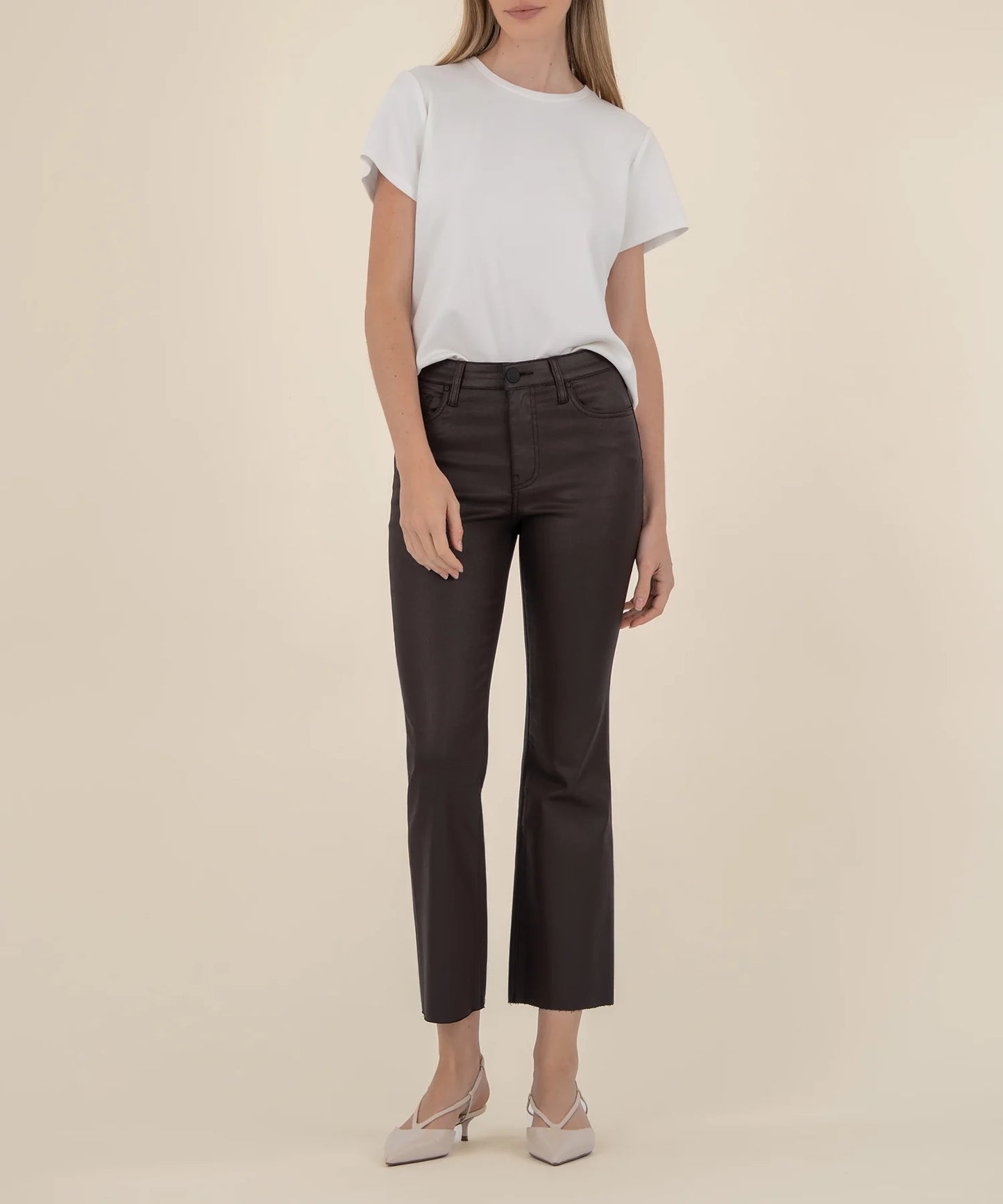 Kelsey Coated High Rise Ankle Flare Jean - Chocolate