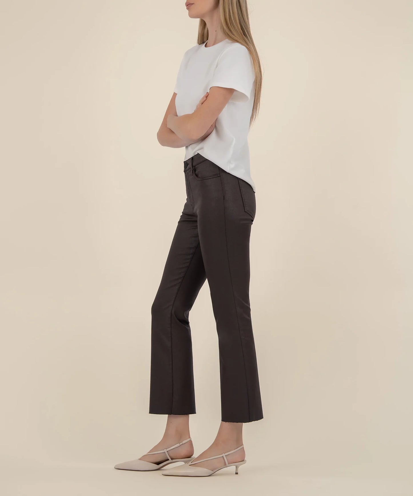 Kelsey Coated High Rise Ankle Flare Jean - Chocolate