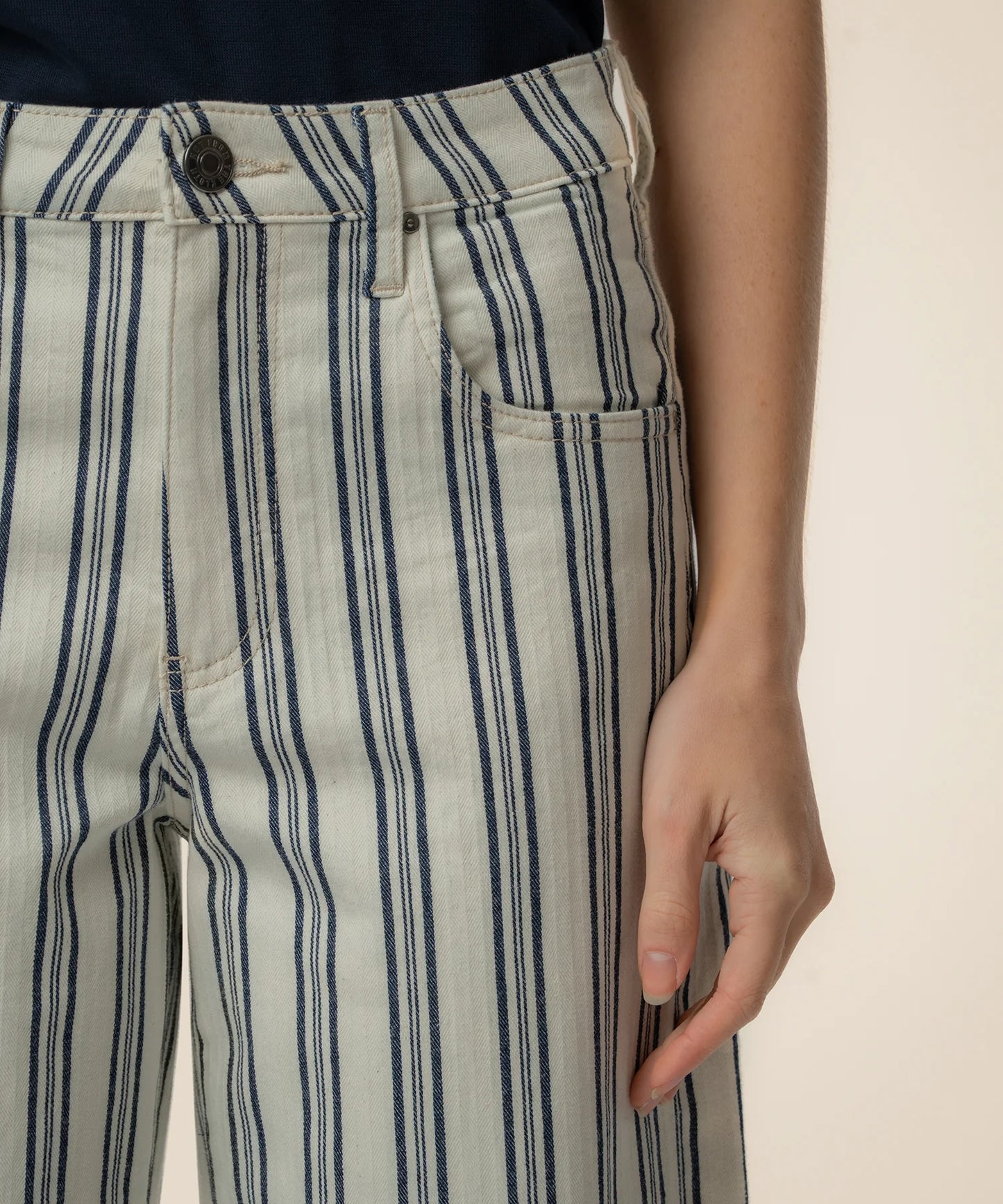 Gwen High Rise Wide Leg Jean - Navy/Ivory