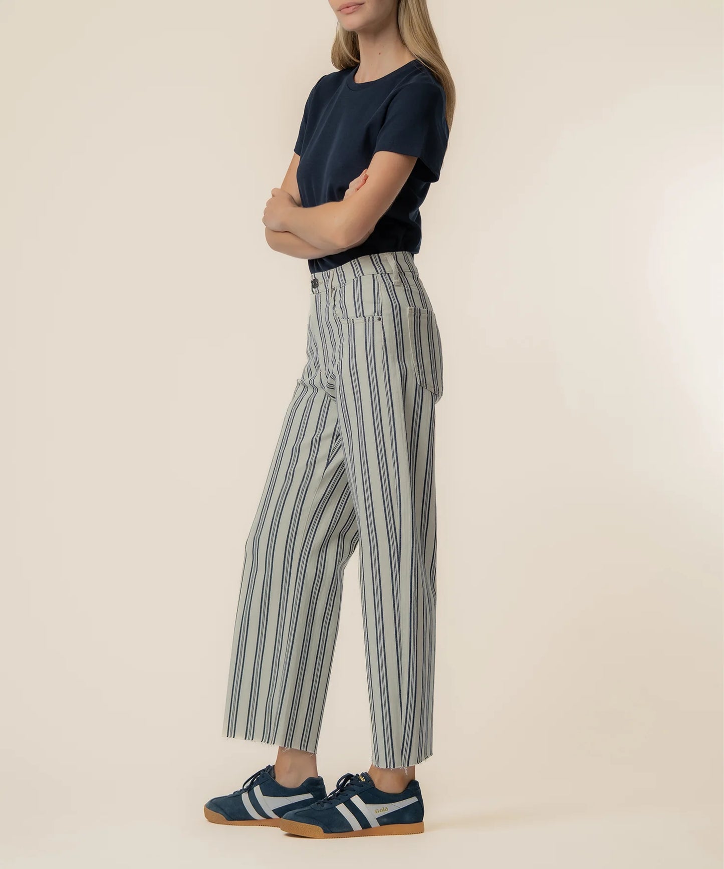 Gwen High Rise Wide Leg Jean - Navy/Ivory