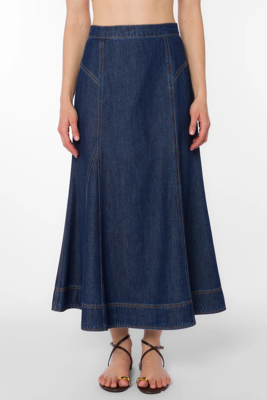 Krissa Denim Circle Midi Skirt - Deep Indigo
