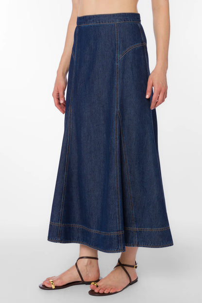 Krissa Denim Circle Midi Skirt - Deep Indigo