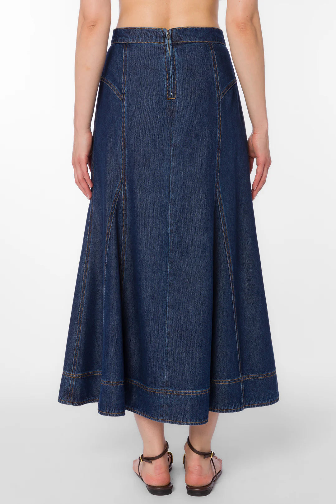 Krissa Denim Circle Midi Skirt - Deep Indigo