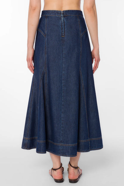 Krissa Denim Circle Midi Skirt - Deep Indigo