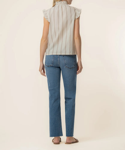 Ronda Ruffle Neck Top - Cream