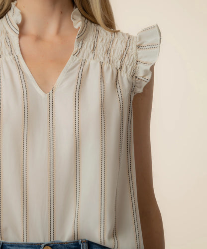 Ronda Ruffle Neck Top - Cream