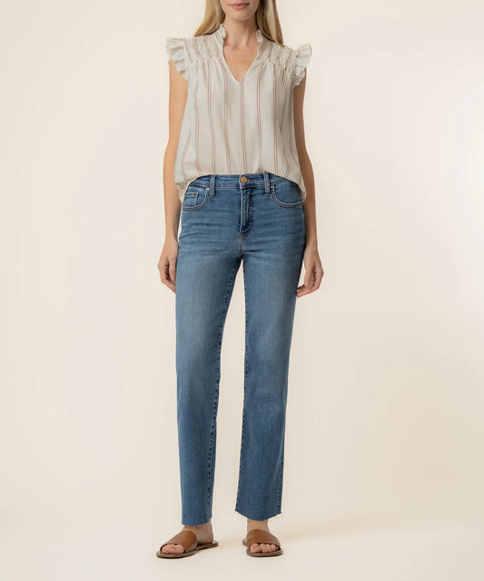 Ronda Ruffle Neck Top - Cream