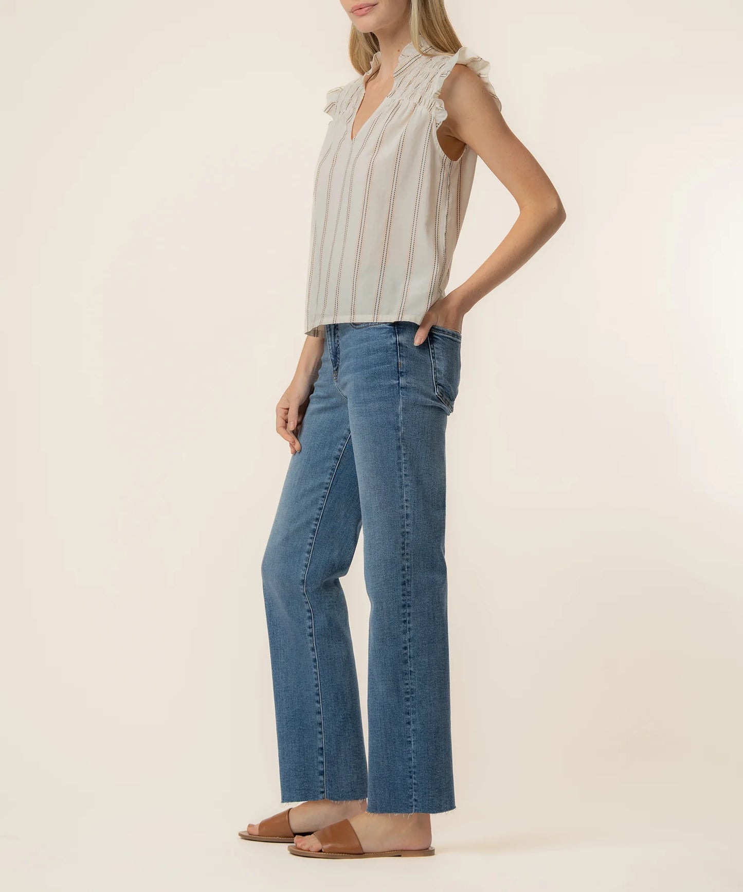 Ronda Ruffle Neck Top - Cream