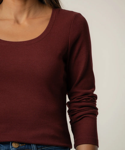 Sarah Rib Knit Top - Merlot