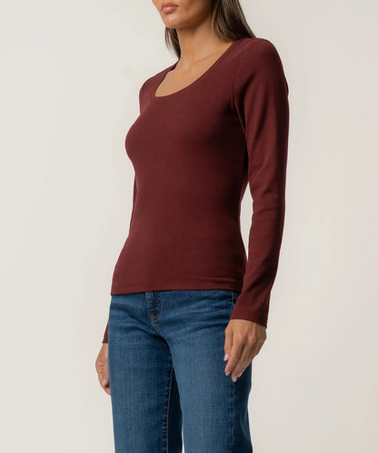 Sarah Rib Knit Top - Merlot