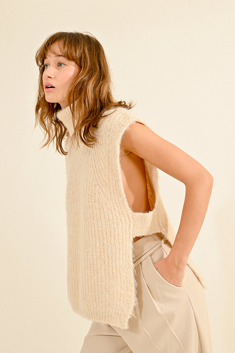 Openwork Turtleneck Sweater - Cream