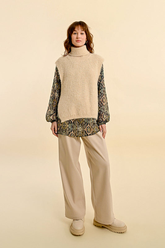 Openwork Turtleneck Sweater - Cream