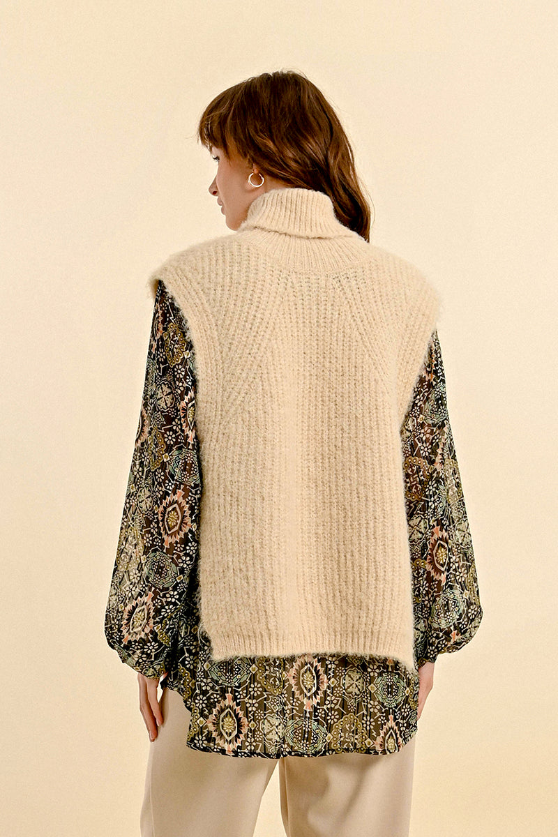 Openwork Turtleneck Sweater - Cream