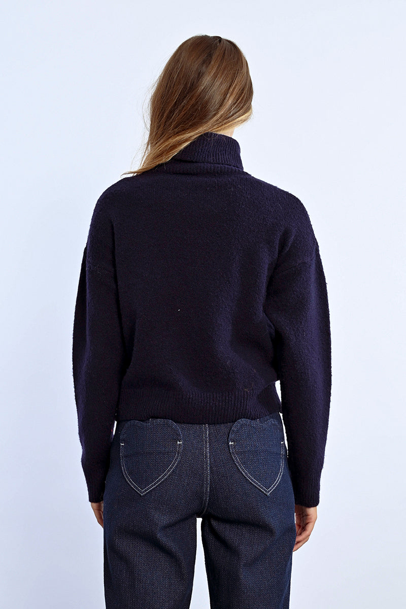 Sadie Turtleneck Sweater - Navy Blue