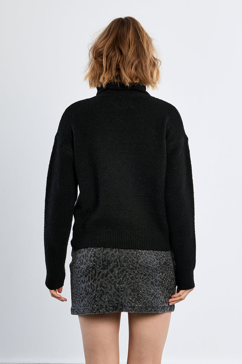 Plain Turtleneck Sweater - Black