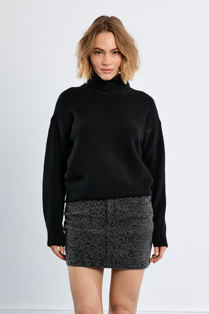 Plain Turtleneck Sweater - Black
