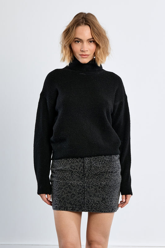 Plain Turtleneck Sweater - Black