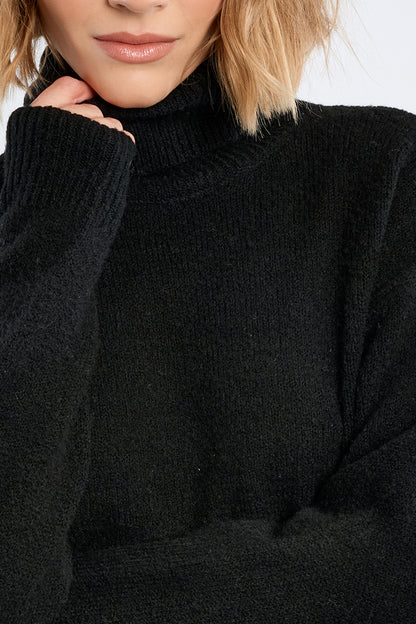 Plain Turtleneck Sweater - Black