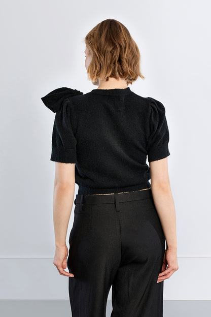 Margot Bow Short Sleeve Sweater - Black
