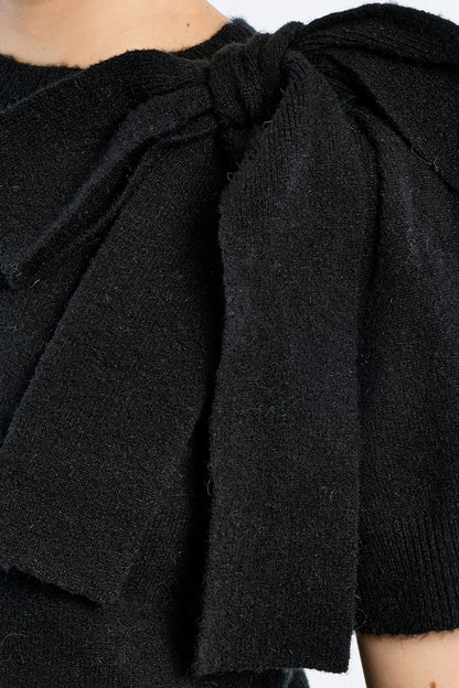 Margot Bow Short Sleeve Sweater - Black