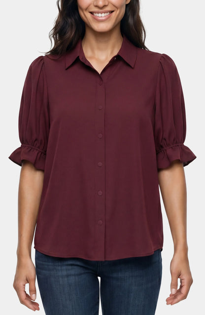 Snap Front Shirt - Dark Oxblood