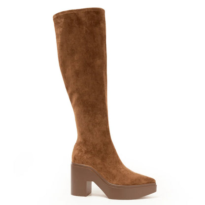 Lawrence Tall Stretch Platform Boot - Cognac Suede