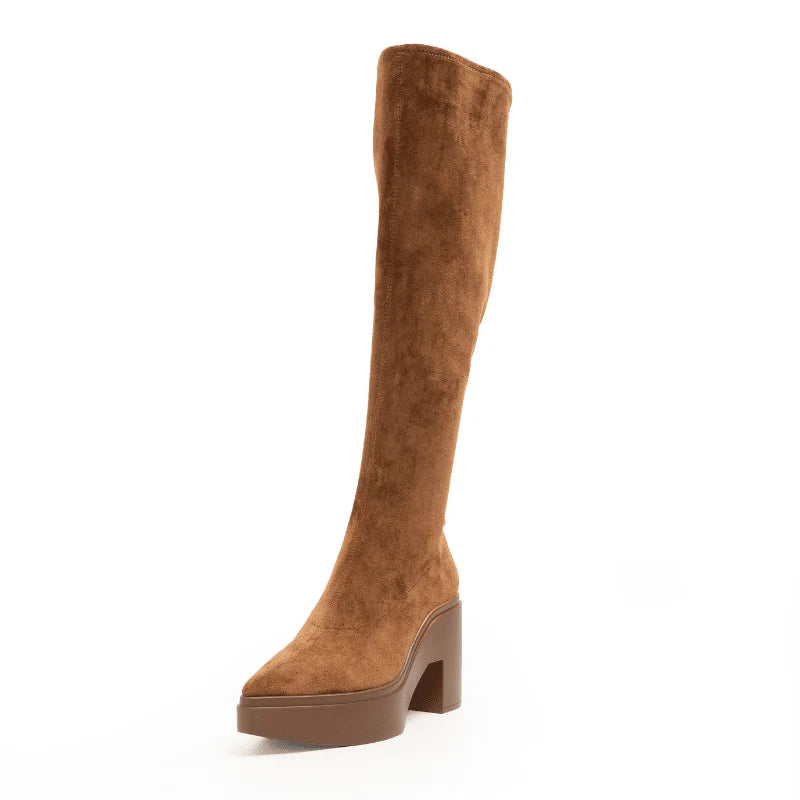 Lawrence Tall Stretch Platform Boot - Cognac Suede