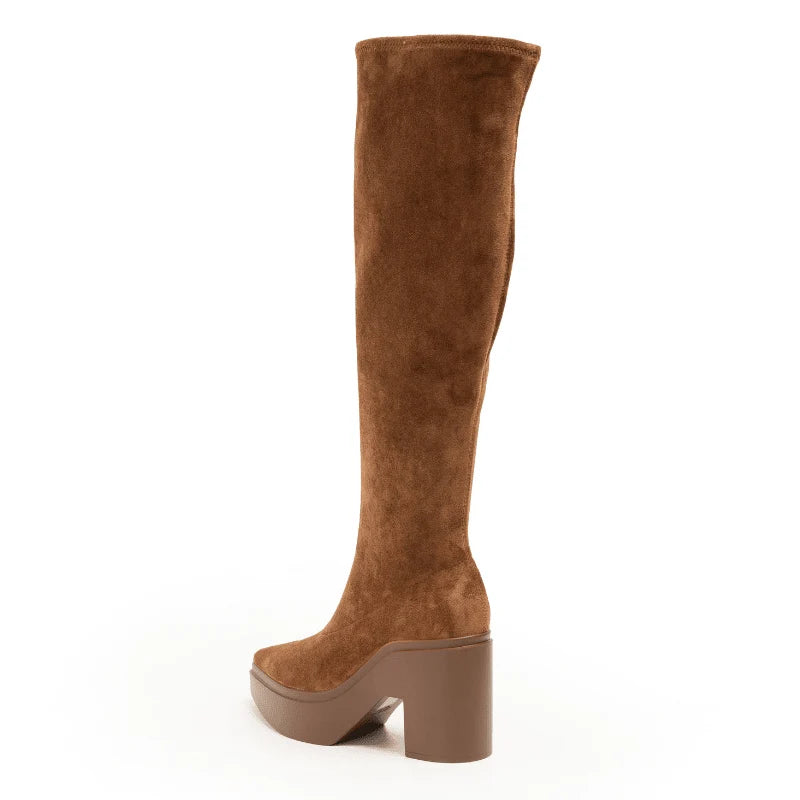 Lawrence Tall Stretch Platform Boot - Cognac Suede