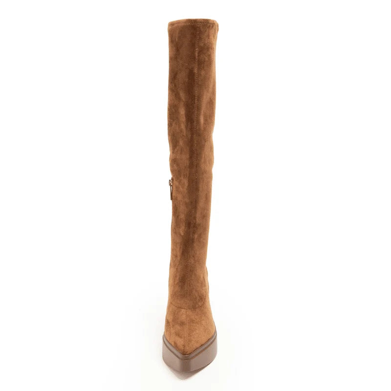 Lawrence Tall Stretch Platform Boot - Cognac Suede