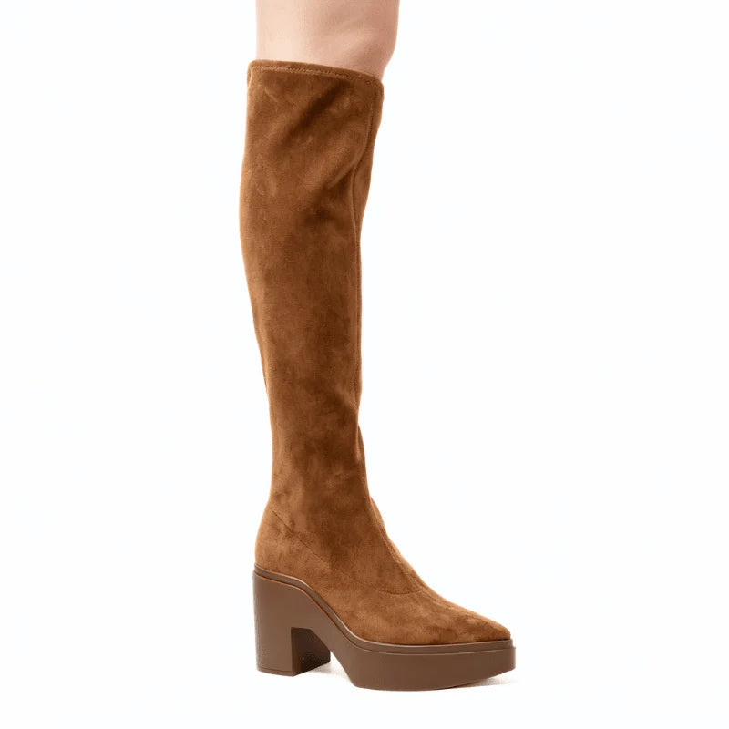 Lawrence Tall Stretch Platform Boot - Cognac Suede