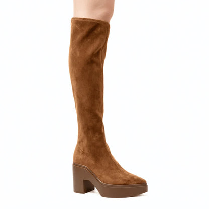 Lawrence Tall Stretch Platform Boot - Cognac Suede