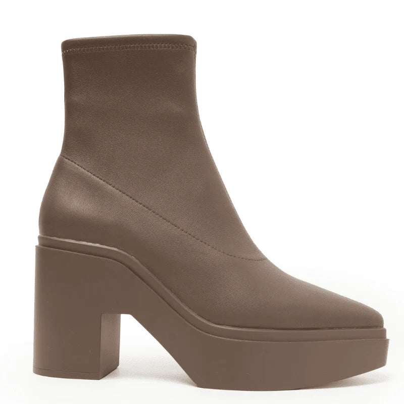 Lawrence Stretch Leather Platform Bootie - Dark Taupe