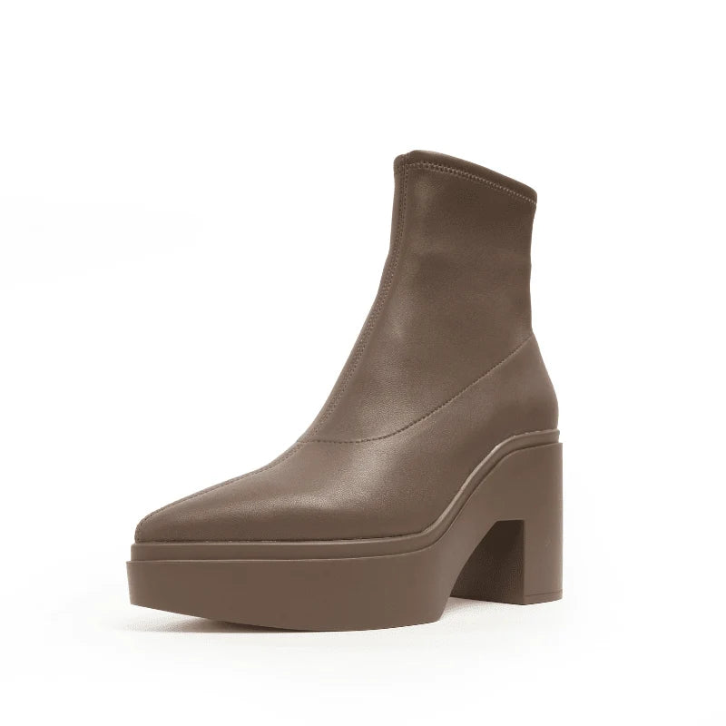 Lawrence Stretch Leather Platform Bootie - Dark Taupe
