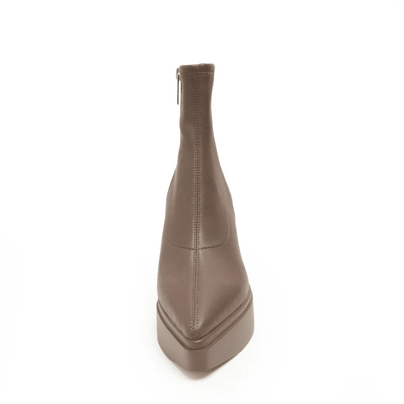 Lawrence Stretch Leather Platform Bootie - Dark Taupe