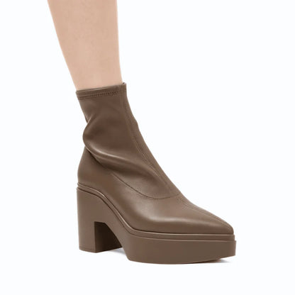 Lawrence Stretch Leather Platform Bootie - Dark Taupe