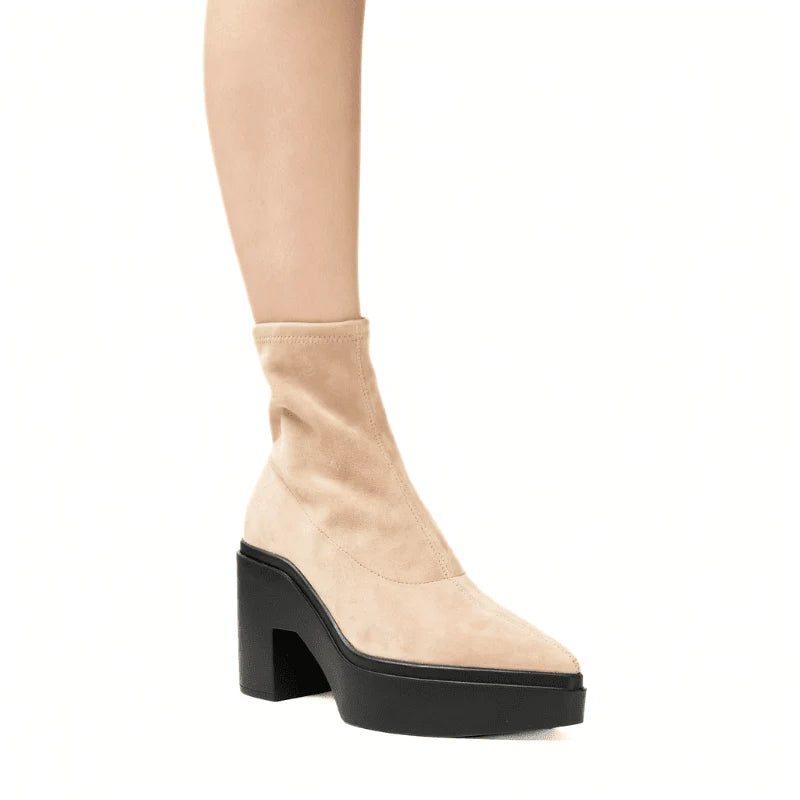 Lawrence Stretch Suede Platform Bootie - Honey