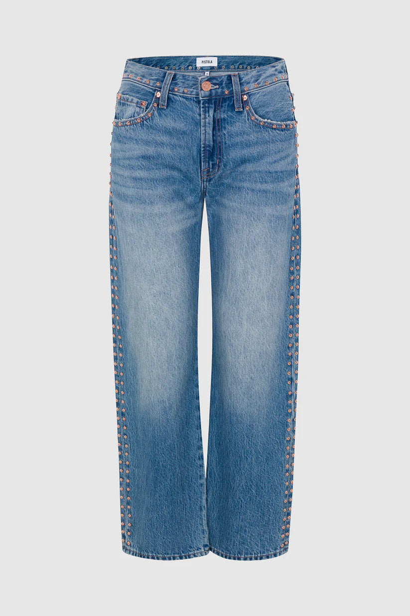 Lexi Mid Rise Bowed Straight Jean - Star Studded