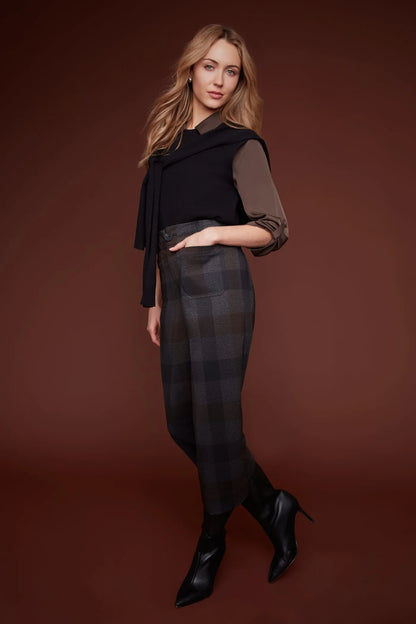 Bold Check Knit Cropped Straight Leg Pant - Carbon Combo