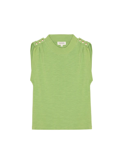 Mikka Buttoned Shoulder Tank Top - Cactus