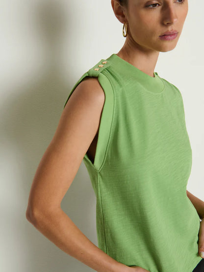 Mikka Buttoned Shoulder Tank Top - Cactus