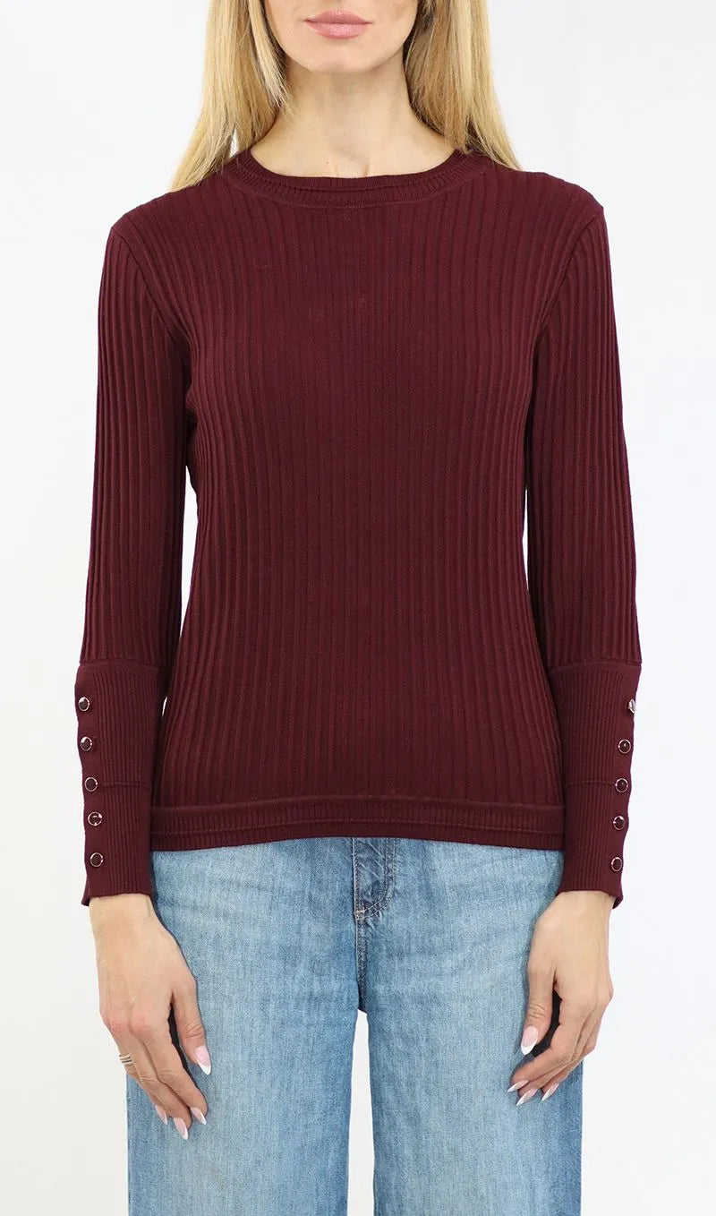 Vertical Texture Long Sleeve Sweater - Mauve Wine